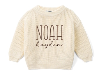 Personalized Baby Name Sweater, Custom Cotton Knit Baby Sweater, Newborn Coming Home Outfit, Baby Shower Gift, Neutral Baby Gift