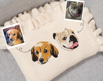 Custom Embroidered Dog Portrait Baby Blanket, Knit Blanket with Pet Portrait, New Best Friend Pet Pregnancy Gift, Pet Lover Baby Gift