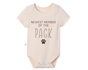 Newest Member of the Pack Baby Bodysuit, Neutral Dog Lover Newborn Bodysuit, Baby Announcement, Paw Print Coming Home Outfit