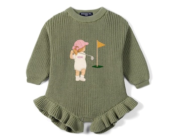 Personalized Embroidered Baby Girl Romper, Golf Theme Baby Outfit, Golf Baby Gift, Pink Golf Themed Baby Shower Gift, Daddy's Golfing Buddy