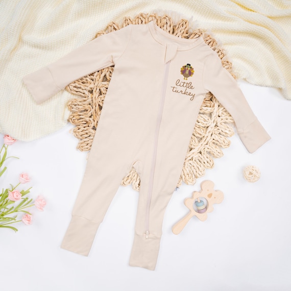 Little Turkey Thanksgiving Baby Outfit, Baby Personalized Thanksgiving Footie, Fall Newborn Footie, Baby Announcement Boy or Girl