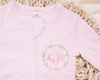 Personalized Pima Baby Girl Coming Home Outfit, Embroidered Footie, Newborn Coming Home Outfit, Monogrammed Pajamas, Baby Shower Gifts
