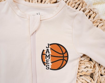 Embroidered Newest Basketball Fan Footie Pajamas, Basketball Baby Outfit, Sports Team Outfit, Basketball Baby Shower Gift, New born Gifts