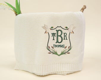 Personalised Baby Blanket, Mallard Duck Crest Monogram Embroidery Blanket, Custom Baby Name Blanket, Baby Blanket Mallard Duck Stuff