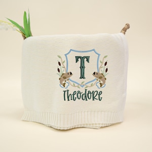 Embroidered Fishing Monogram Knit Baby Blanket: Custom Name, 100% Cotton
