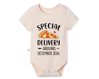 Bamboo Special Delivery Pizza Baby Bodysuit, Funny Baby Gift, Custom Baby Announcement, Pizza Baby Bodysuit, Baby Shower Gift