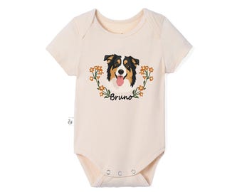 Custom Dog Portrait Baby Bamboo Bodysuit, Personalized Pet Outfit, Custom Pet Portrait From Photo Onesie, Dog Lover Gift, Gog Baby Shower