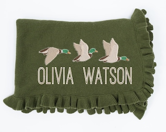 Mallard Duck Embroidered Name Knit Blanket, Knitted Baby Name Blanket, Custom Baby Name Blanket, Name Blanket for Girl, Baby Blanket