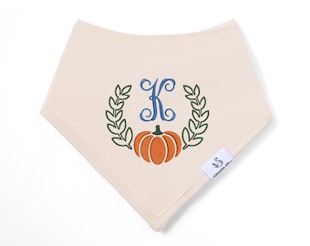 Personalized Pumpkin Monogram Baby Bib, Custom Initial Fall Baby Bib, First Thanksgiving Baby Gift, Autumn Baby Shower Gift, Pumpkin Patch