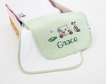 Personalized Baby Golf Burp Cloths, Monogram Burp Cloth, Cusstom Embroidery Name Burp Cloths Bamboo Burp Cloths, Golf Baby Shower Gift