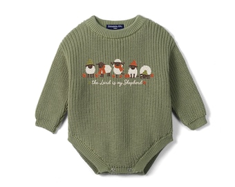 The Lord Is My Shepherd Embroidered Baby Romper, Sheep Christian Baby Outfit, Fall Baby Outfit, First Birthday Outfit, Baby Shower Gift