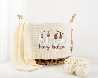 Personalized Halloween Dog Blanket, Ghost Baby Blanket, Spooky Dog Blanket, Newborn Baby Blanket, Baby Shower Gift, Nursery Decor