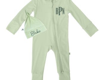 Personalized Embroidered Convertible Footie Set, Newborn Baby Coming Home Outfit, Monogrammed Pajamas, Custom Name Sleepsuit, Baby Shower