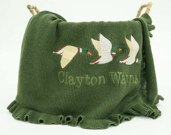 Mallard Duck Knit Baby Blanket, Knitted Baby Name Blanket, Custom Baby Name Blanket, Name Blanket for Girl, Baby Blanket Mallard Duck Stuff