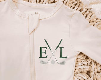 Personalized Golf Baby Pajamas, Embroidered Golf Monogram Bamboo Baby Outfit, Golf Baby Gift, Golf Fan Baby Shower Gift, Newborn Golf Outfit