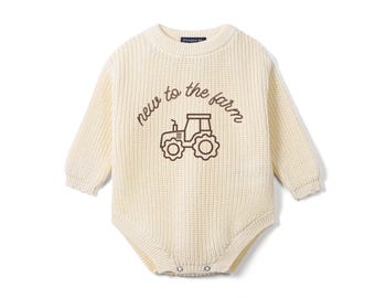 New to the Farm Embroidered Baby Romper, Tractor Coming Home Outfit, Farm Baby Outfit, Little Future Farmer Gift, Baby Announcement