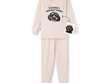 Personalized Bamboo Dog Portrait Baby Pajamas, Custom Pet Sibling Outfit, Pet Sibling Gift, New Best Friend Baby Outfit, Baby Shower Gifts