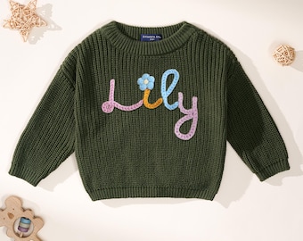 Name Sweater Baby Girl | Custom Baby Boy Sweater | Custom Toddler Sweater with Name | Hand Embroidered Newborn Jumper | Baby Shower Outfit