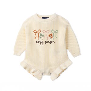 Cozy Season Baby Romper, Fall Baby Girl Outfit, Bow Baby Romper, Autumn Baby Clothes, Long Sleeve Baby Outfit, Baby Shower Gift