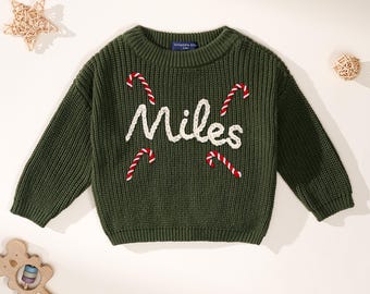 Personalized Name Baby Sweater, Custom Hand Embroidered Baby Christmas Sweater, Baby Knit Sweater, Custom Holiday Sweater, Christmas Gift