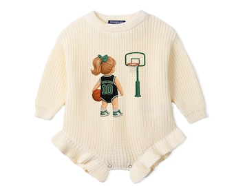 Personalized Embroidered Baby Basketball Romper, Custom Infant Bodysuit with Name & Number, Sports Fan Game Day, Baby Girl Sports Outfit
