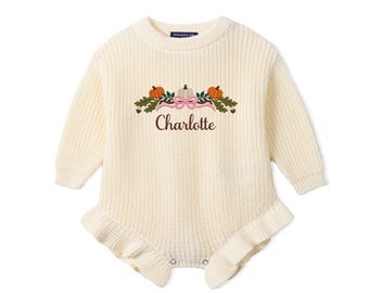 Personalized Pumpkin Bow Baby Romper, Custom Name Fall Outfit, Thanksgiving Baby Outfit, Fall Pumpkin Baby Clothes, Baby Shower Gift