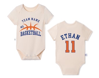 Personalized Basketball Baby Bodysuit, Custom Team Name & Number Infant Jersey, Basketball Baby Outfit, Baby Shower Gift, Sports Fan Gift