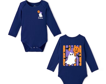 Personalized Bamboo Halloween Baby Bodysuit, Preppy Ghost Baby Outfit, Spooky Season Baby Clothes, Fall Baby Shower Gift