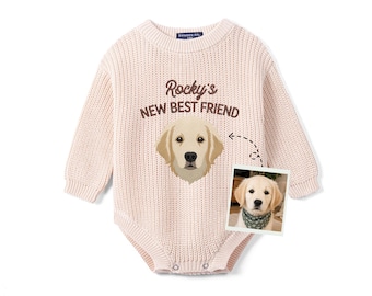 Custom Pet Portrait Baby Romper, Personalized Dog Portrait Romper, New Best Friend Baby Outfit, Pet Sibling Gift, Pregnancy Announcement