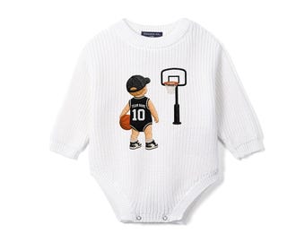 Personalized Embroidered Baby Basketball Romper, Custom Infant Bodysuit with Name & Number, Sports Fan Game Day, Baby Boy Sports Outfit