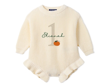 Personalized Pumpkin Baby Romper, Fall Harvest Baby Outfit, 1st Birthday Outfit, Pumpkin Patch Romper, Thanksgiving Baby Gift, Newborn Gift