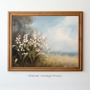 Maiglöckchen Kunstwerk, antike französische Wildblumenwiese Ölgemälde Druck, digitaler Download, Maiblumen Wandkunst, printable Home Décor