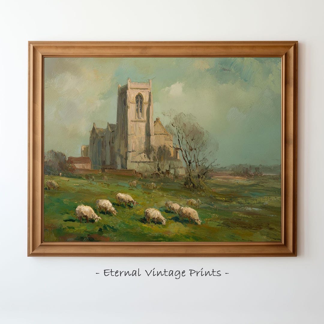 Grazing Sheep at Old British Abbey Wall Art - Printable Gothic ...