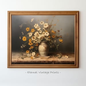 French Countryside Wildflower Still Life Wall Art, Antique Oil Painting Print, Digital Download, Chic Farmhouse Artwork, Vintage Home Décor