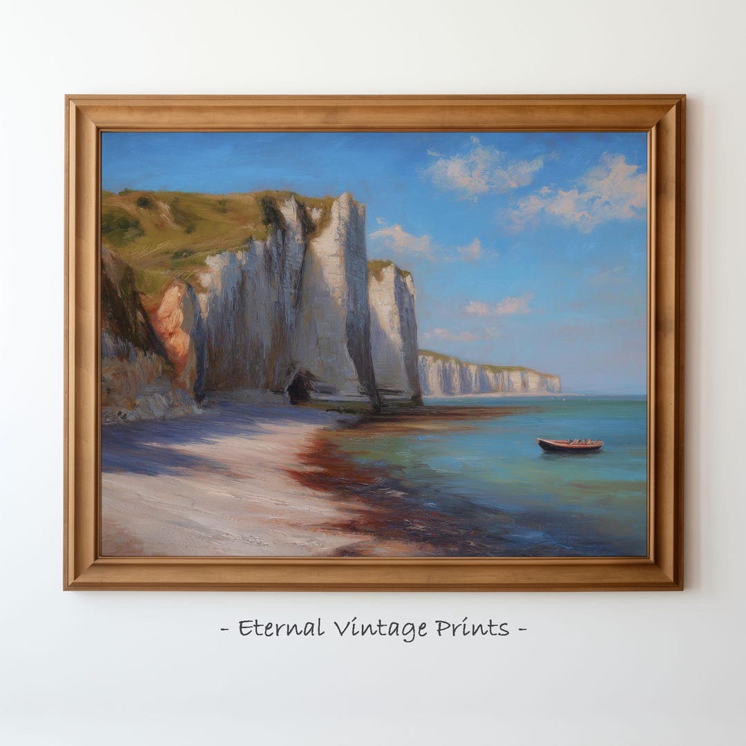 Sunny Etretat Cliffs - Normandy Beach Wall Art, Printable Antique ...