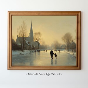 Edwardian Ice Skating Scene - Father and Son on Frozen River | Printable Winter Wall Art | Antique Victorian Winter Decor | Digital Download
