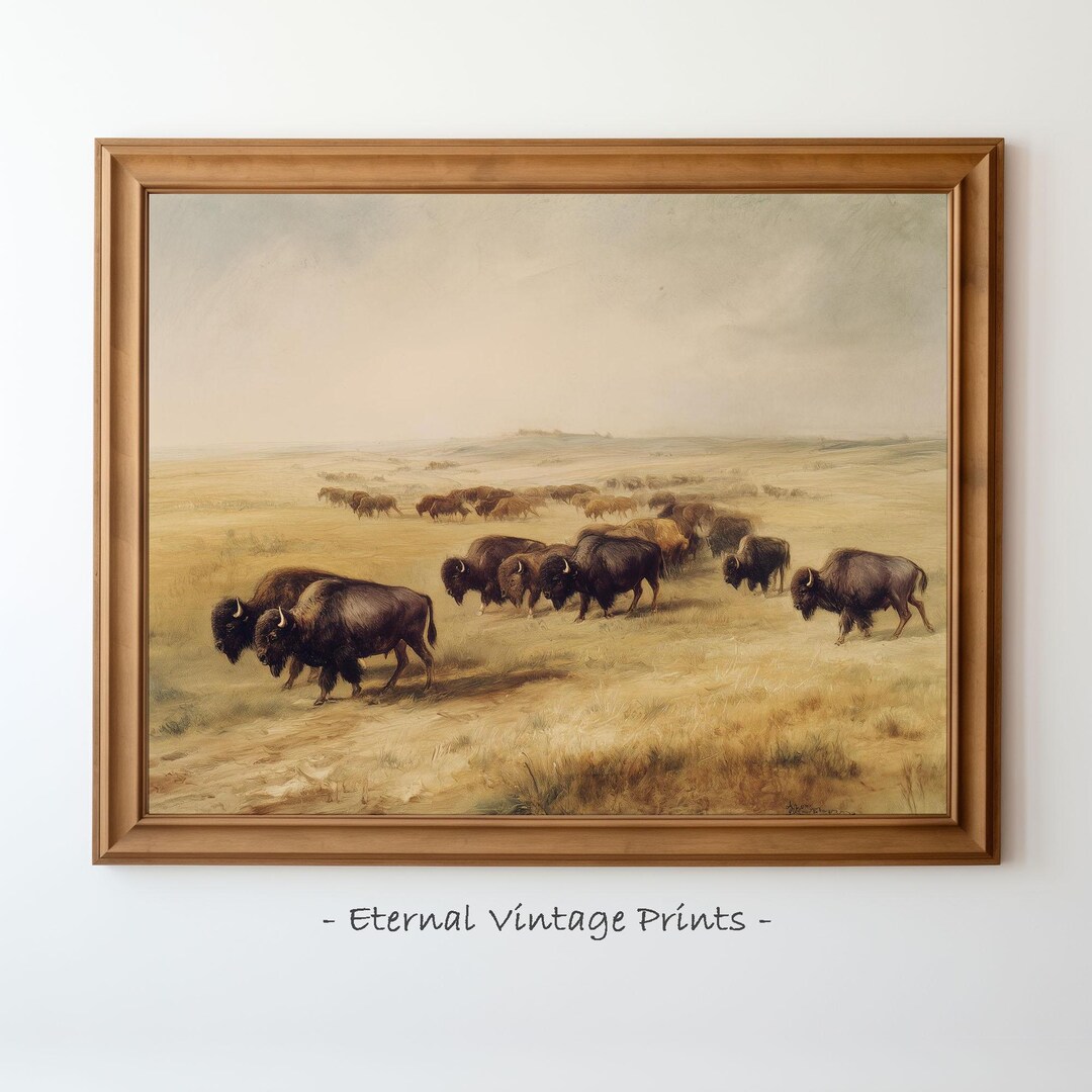 American Bison Herd - Prairie Buffalo Wall Art | Printable Country ...