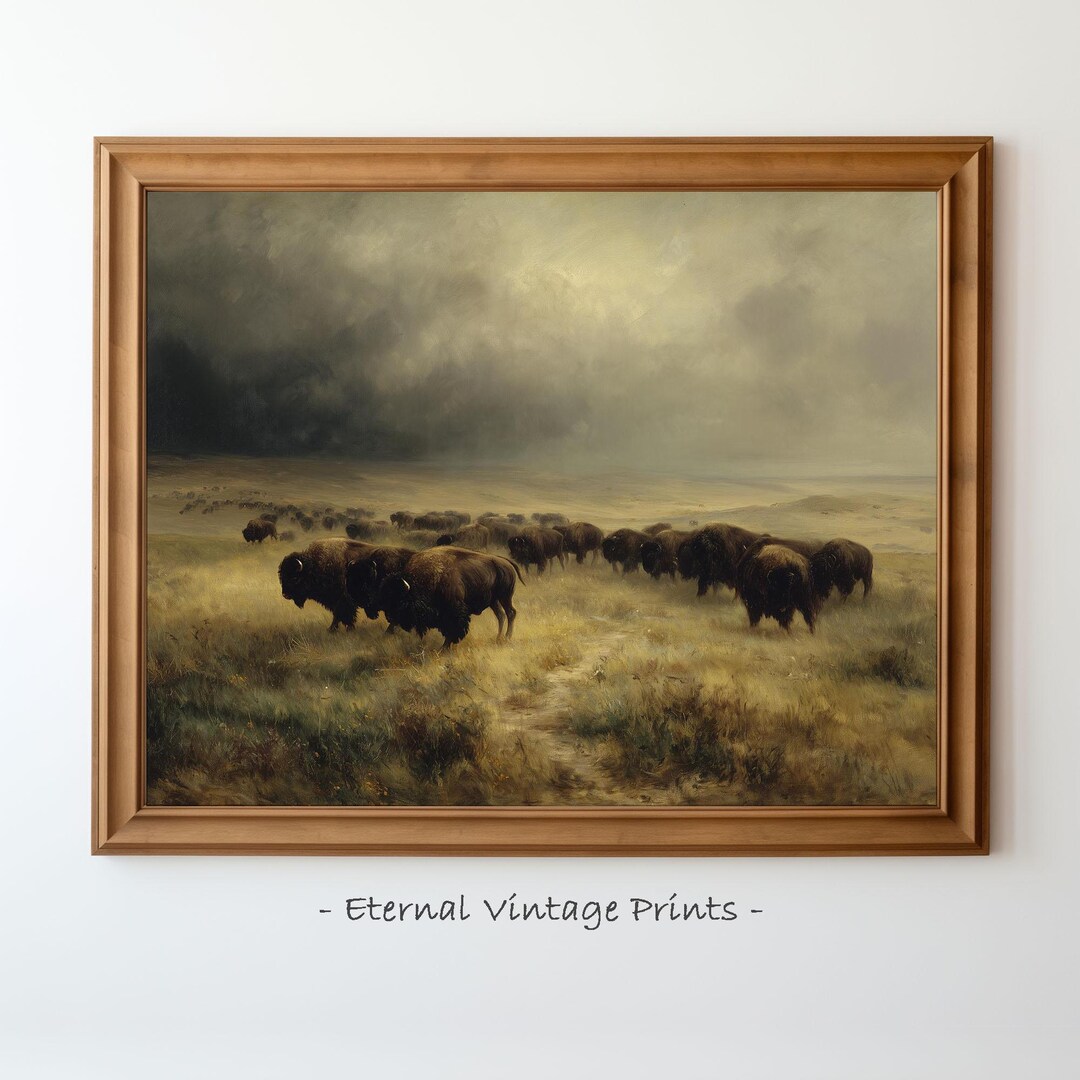 American Bison Herd Grazing - Prairie Buffalo Wall Art | Printable ...