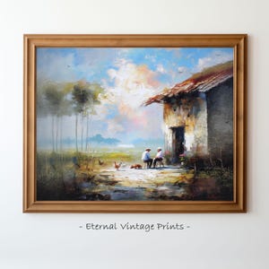Romantic Impressionist Pastel Countryside Cottage Print, Dreamy Farmhouse Decor, Digital Download, Printable Antique Oil Painting Wall Art