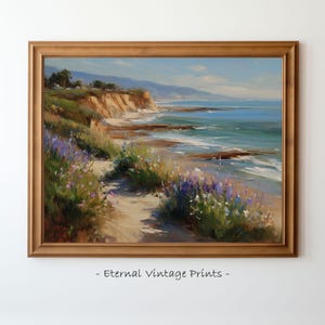Blooming Lavender at Big Sur - California Coast Wall Art, Seascape Print, Digital Download, Printable Cliffside Artwork, Vintage Home Decor