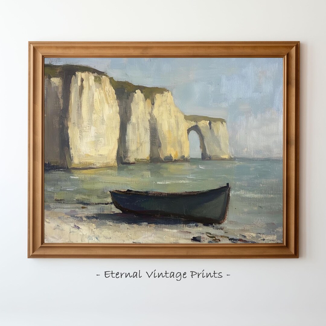 Moody Etretat Cliffs - Normandy Beach Wall Art, Printable Antique ...