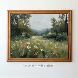 Impressionist Countryside Cottage Artwork, Antique Meadow Painting Print, Digital Download, Farmhouse Artwork, Vintage Home Décor, Wall Art