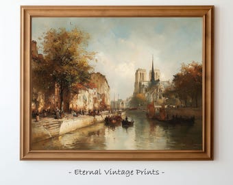Nostalgic Paris Wall Art of Seine River & Notre Dame in Autumn | French Painting | Printable Parisian Decor | Digital Download | European