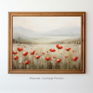 Poppies - French Countryside Wildflower Wall Art, Antique Painting Print, Digital Download, Printable Farmhouse Artwork, Floral Home Decor