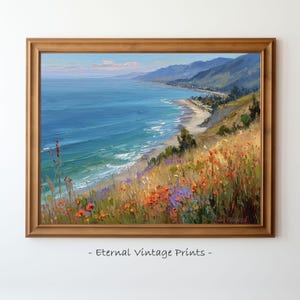 Blooming Wildflowers at Big Sur - California Coast Wall Art, Digital Download, Printable Cliffside Artwork, American Seascape Home Decor