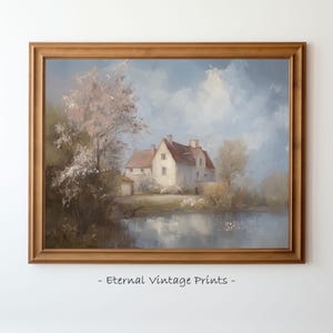 Romantic Impressionist Pastel Countryside Chateau Print, Dreamy Farmhouse Decor, Digital Download, Printable Antique Painting Wall Art