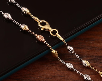 Collana con catena a maglie in argento sterling tricolore: placcata in oro rosa e oro giallo