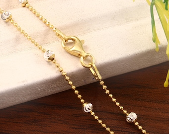 Collana con catena in argento sterling 925, collana con catena a sfere con taglio a luna per donna/uomo, catena italiana da stazione, collana con catena a sfere per ciondolo,