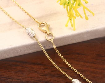 Catena Station, collana a catena in argento sterling 925, collana a catena a palline placcata oro con taglio a luna per donna/uomo, ciondolo per collana a catena italiana