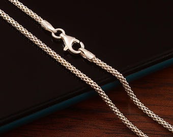 Catena a forma di popcorn in argento sterling 925, catena italiana per collana con ciondolo, regalo per donna/uomo, 1,4 mm, 16, 18, 20, 24, 30 pollici, realizzata in Italia.